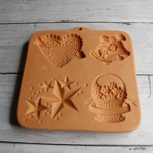 Cotton Press USA Vintage Terra Cotta Cookie Paper Mold Heart Bells Stars